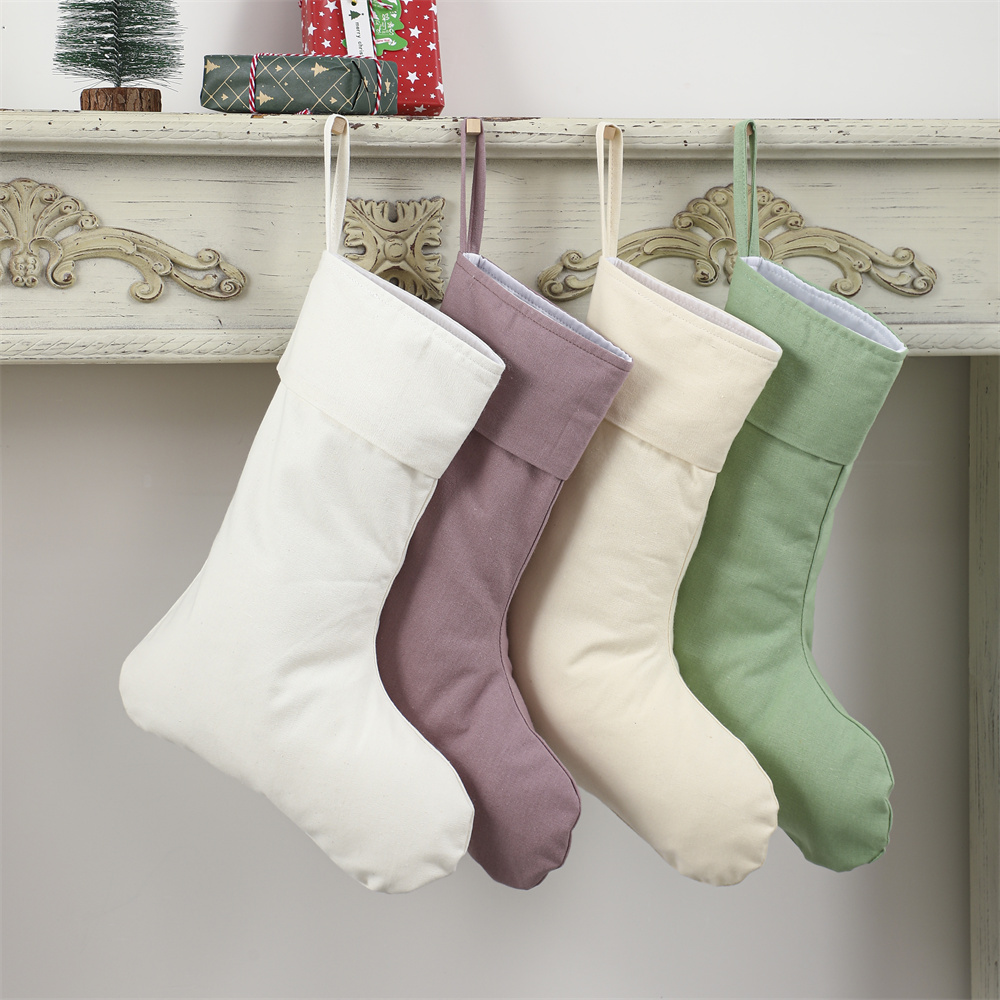 Christmas Stocking Hanging - Keten noel çorap Xmas doğal düz