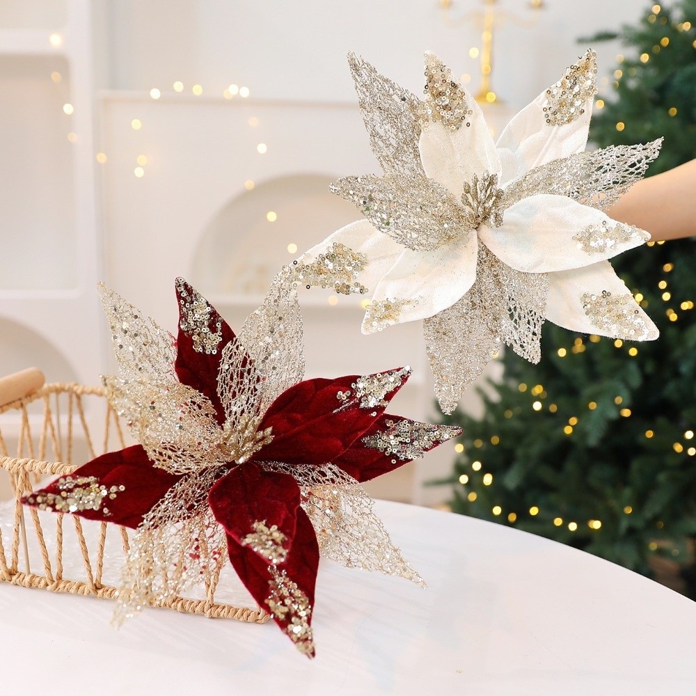Christmas Wreath Fake - 29 cm Yapay Noel Çiçeği Kadife