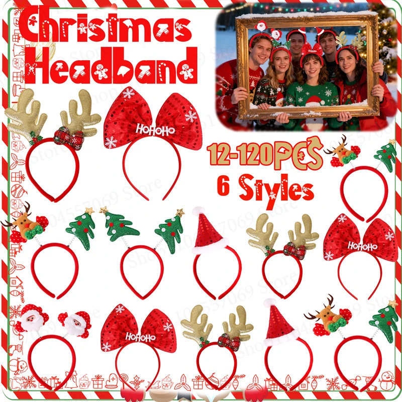 Reindeer Antlers Headband - 12-120 Adet Noel Kafa Bandı Noel