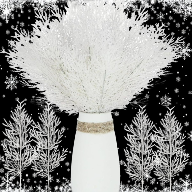 Christmas Wreath Fake - Noel Beyaz Yapay Çam İğneleri Dalları