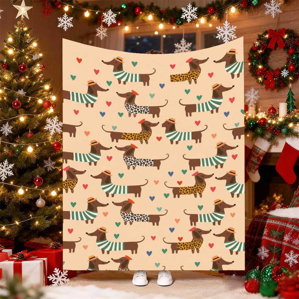 Christmas Throw Blanket - Sevimli Noel Dachshund Köpek Battaniyesi Sıcak