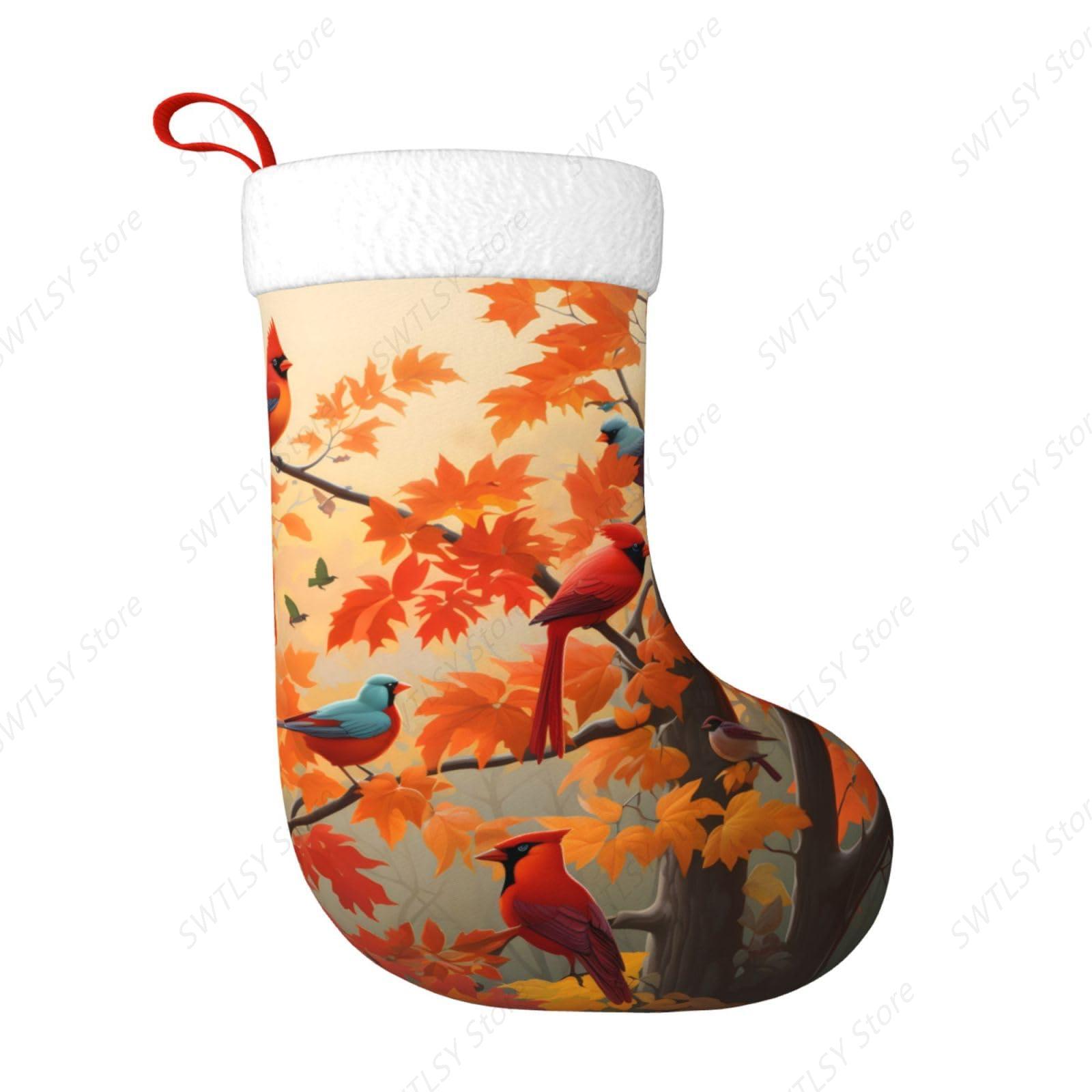 Christmas Stocking Hanging - Sonbahar Kardinal Kuşları ve Akçaağaç Yaprakları